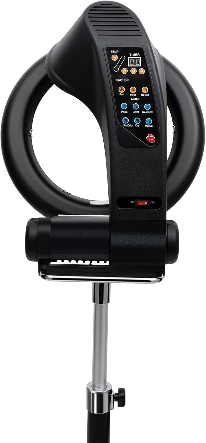 Hair Dryer, 1200W Hair Salon Color Processor Dryer with Infrared Technology, 6 Modes, 360 Efficient Heating, Adjustable Height, Rolling Base for Salon & Home Use, Quiet Care, Black wourant