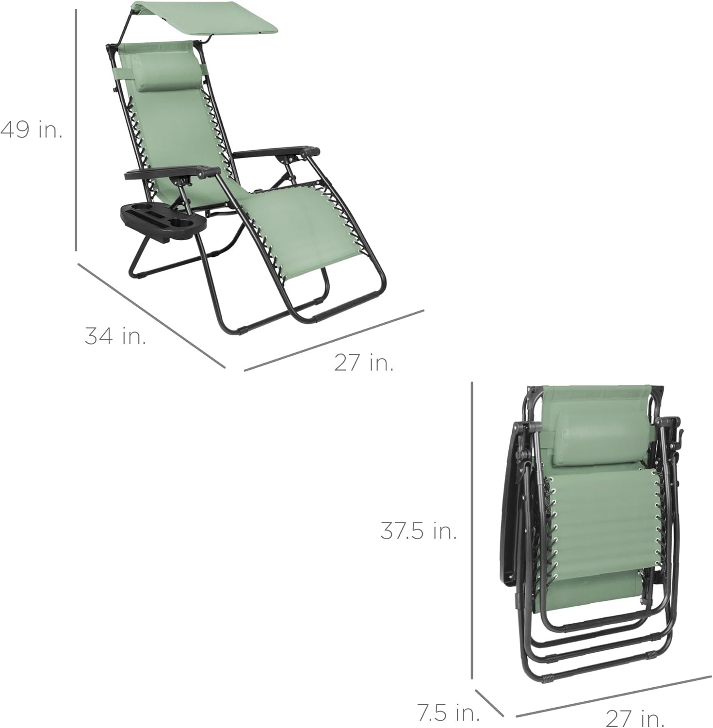 Best Choice Products Folding Zero Gravity Outdoor Recliner Patio Lounge Chair w/Adjustable Canopy Shade, Headrest, Side Accessory Tray, Textilene Mesh - Peacock Blue wourant