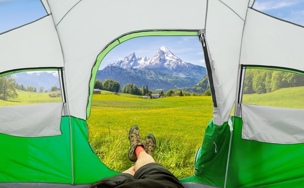CAMPROS CP Tent 8 Person Camping Tents, Weather Resistant Family Tent, 5 Large Mesh Windows, Double Layer, Divided Curtain for Separated Room, Portable with Carry Bag wourant