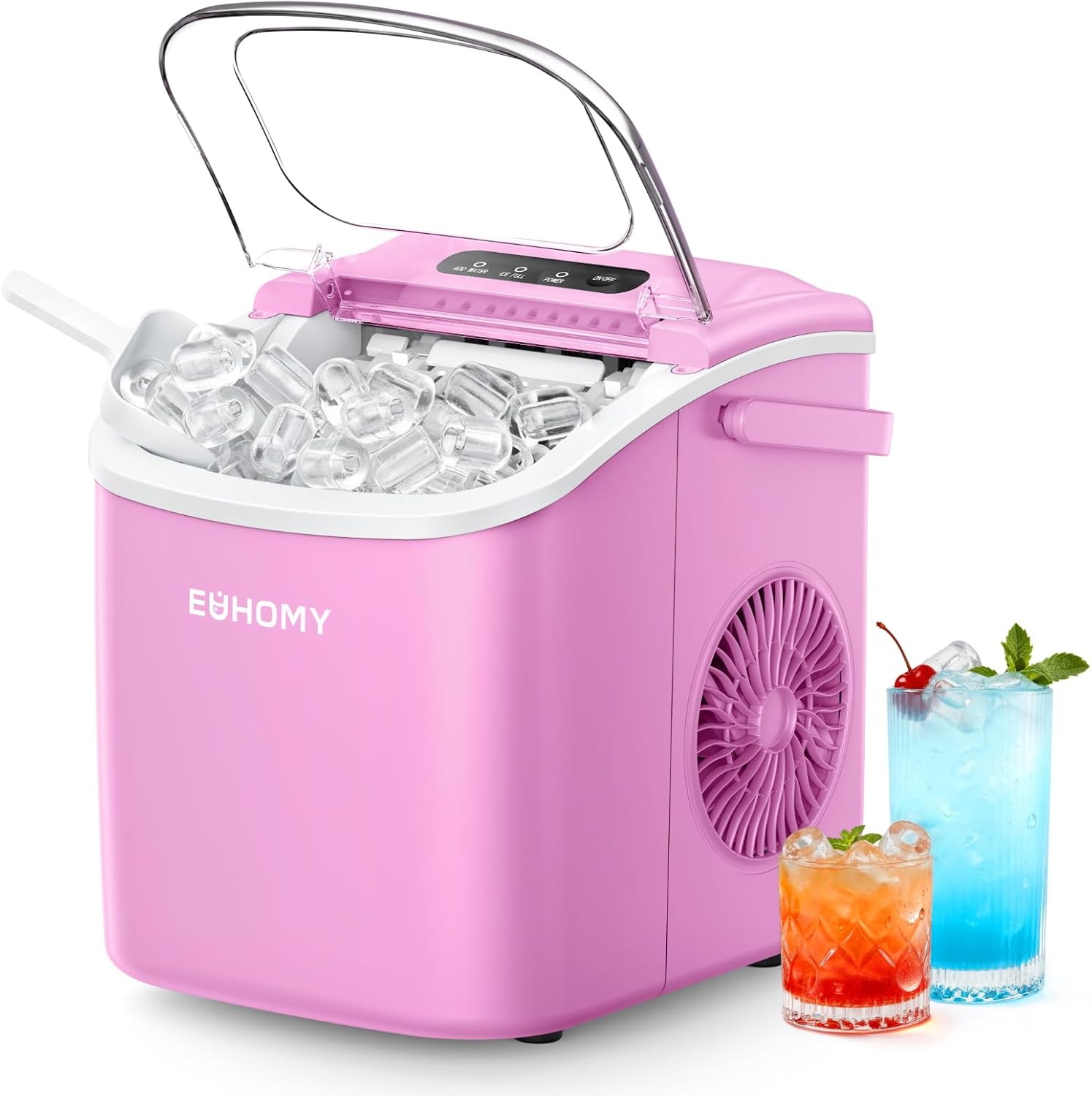 EUHOMY Countertop Ice Maker Machine with Handle, 26lbs in 24Hrs, 9 Ice Cubes Ready in 6 Mins, Auto-Cleaning Portable Ice Maker with Basket and Scoop, for Home/Kitchen/Camping/RV. (Black) woonhhop