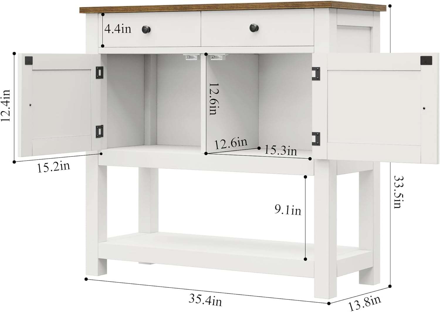 Farmhouse style console table coffee bar, entry table with storage rack, sofa table buffet sideboard wourant