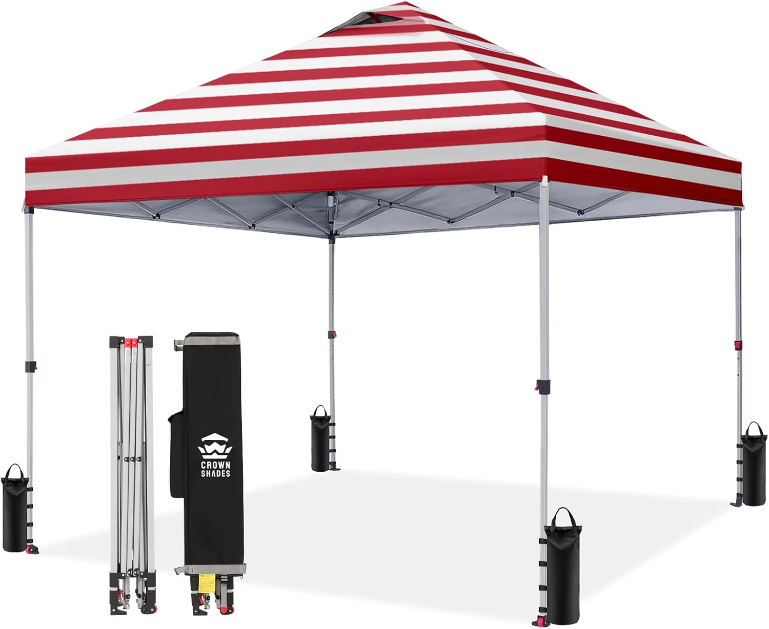 Crown Shades 10x10 Pop Up Canopy - Beach Tent with One Push Setup - Outdoor Sun Shade for Events, Parties, Camping - Gazebo with STO-N-Go Cover Bag, Silver Coated Top, 3 Height& 4 Sand Bags, Yellow woonhhop