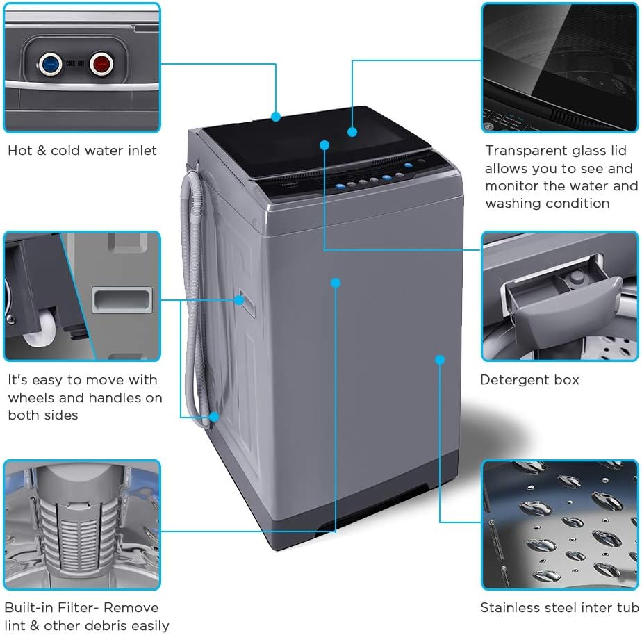 Comfee Portable Washing Machine 0.9 Cubic Feet Compact Washing Machine with LED Display 2 Built-in Drums Space Saving Fully Automatic Washing Machine wourant