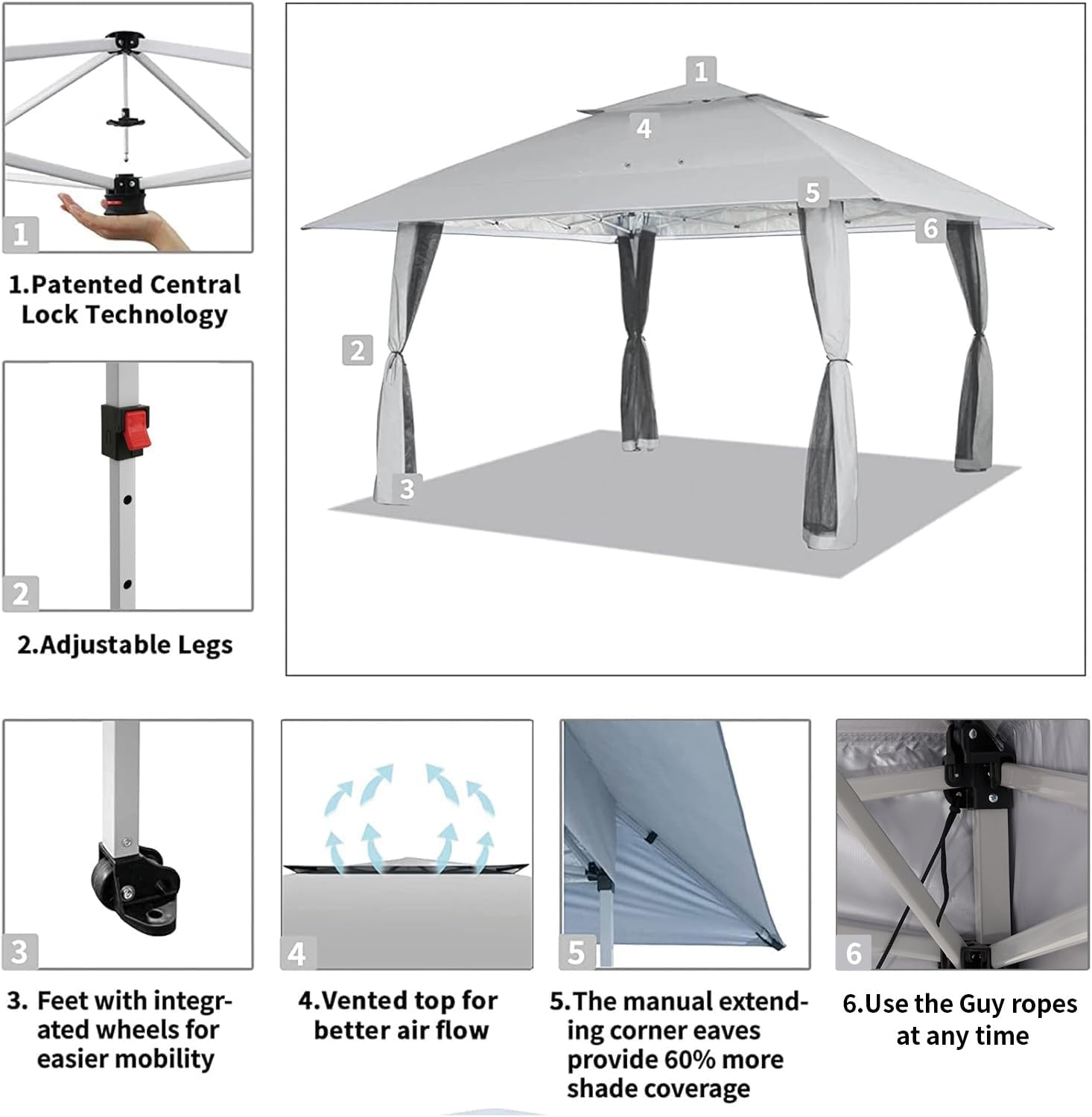 CROWN SHADES 13x13 Pop Up Gazebo, Canopy Tent, Gazebos on Clearance - Outdoor Gazebo for Backyard & Patio Furniture - Carpa Pop Up Tent with Wheeled STO-N-Go Cover Bag (White) wourant