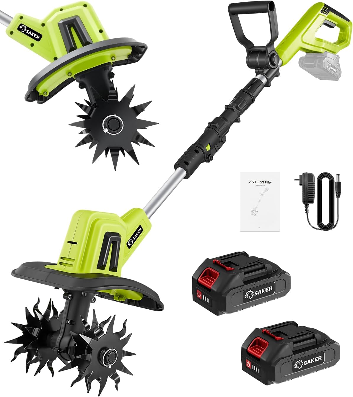 Saker 22V Cordless Electric Garden Tiller Cultivator, Lightweight Rototiller for Gardening, 9-Inch Tilling Width, 6.3-Inch Depth for Soil Preparation, Weeding, and Gardening 2 Batteries SK-TC18B wourant