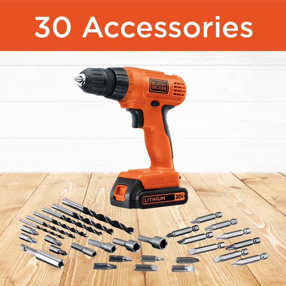 BLACK+DECKER 20V MAX POWERCONNECT Power Drill Cordless Drill Driver Electric Screwdriver with 30 Piece Bit Set and Drivers Kit, Battery and Charger Included (LD120VA) wourant