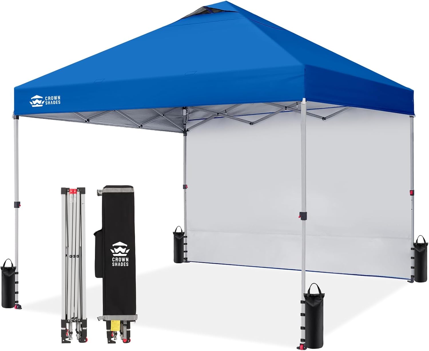 CROWN SHADES 10x10 Pop Up Canopy with 1 Side Wall - Beach Tent with One Push Setup - Outdoor Sun Shade for Events, Parties, Camping - Gazebo with STO-N-Go Cover Bag (White) woonhhop