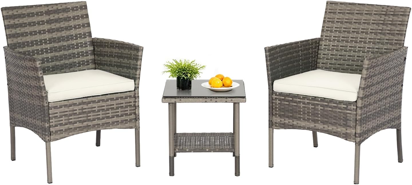 FDW | 4-Piece Patio Furniture Set | Black | Outdoor Wicker Furniture with Coffee Table | Modern Rattan Chairs Conversation Set | Outdoor Seating | Weather-Resistant | for Porch, Garden, Lawn woonhhop