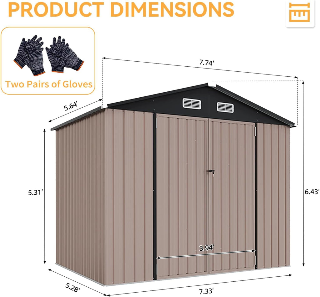 Aoxun 6.2x4 FT Shed Outdoor Storage Shed Metal Garden Shed Slooping Roof Tool Shed Bike Shed wourant