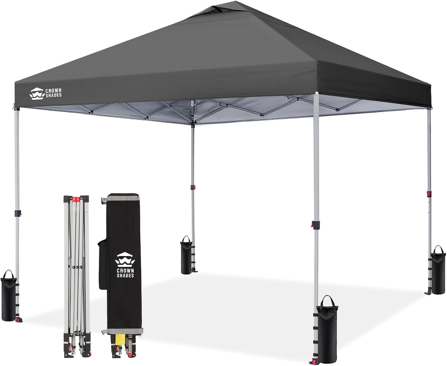 Crown Shades 10x10 Pop Up Canopy - Beach Tent with One Push Setup - Outdoor Sun Shade for Events, Parties, Camping - Gazebo with STO-N-Go Cover Bag, Silver Coated Top, 3 Height& 4 Sand Bags, Yellow woonhhop