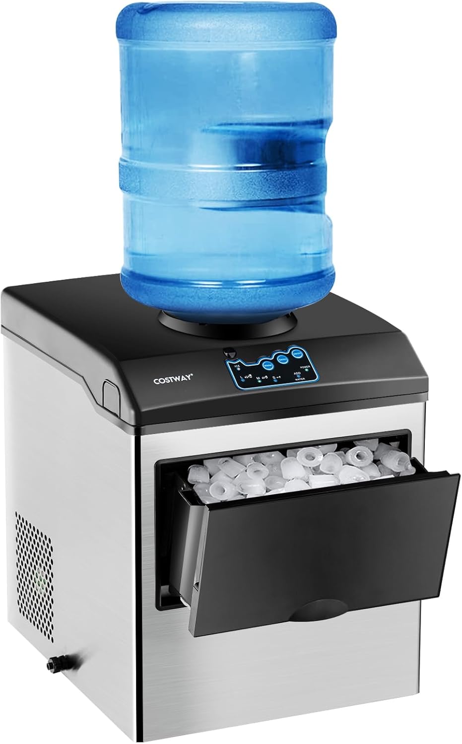 COSTWAY Countertop Ice Maker with Water Dispenser, 3 Sizes Bullet Shaped Ice, 48lbs/Day, Fast Ready in 6 Minutes, Ice Machine with Cold Water for Home Bar Kitchen Office wourant