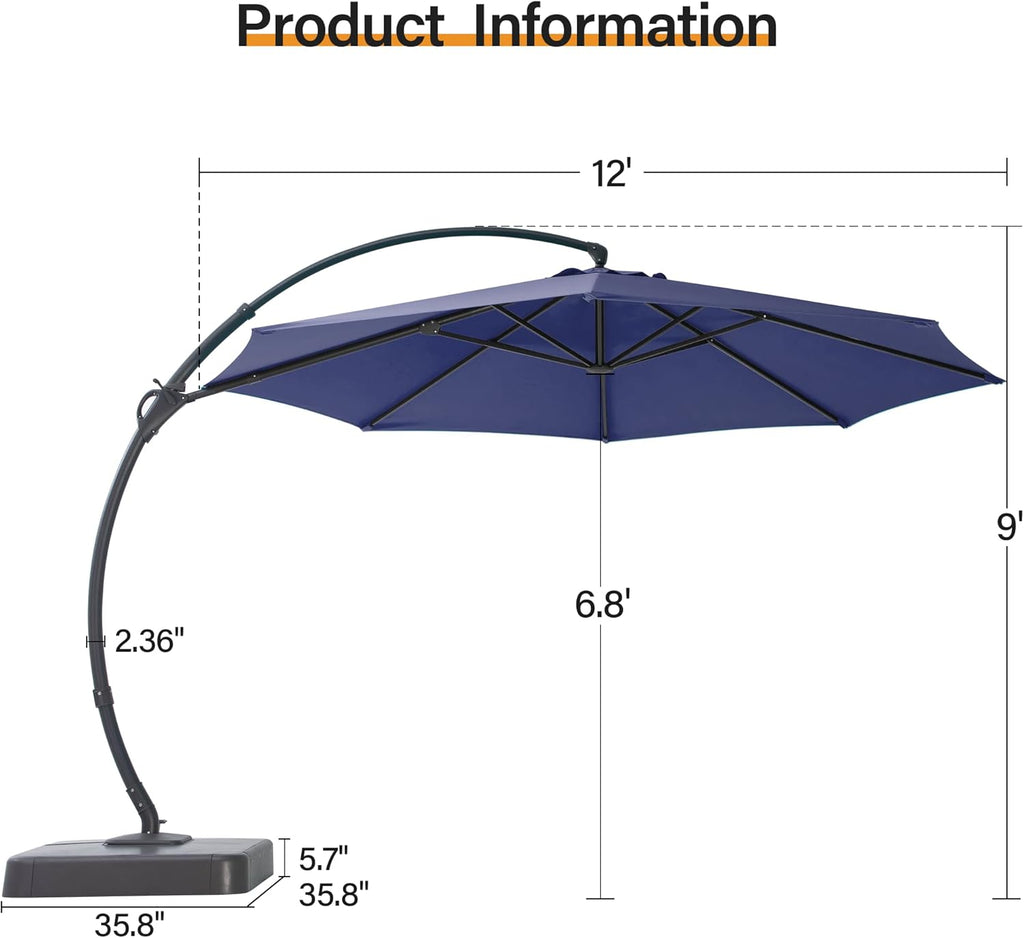LAUSAINT HOME Outdoor Patio Umbrella with Base included, 11 FT Deluxe Curvy Cantilever Umbrella Heavy Duty Offset Hanging Umbrella with 360° Rotation for Market, Pool, Garden, Backyard, Deck (Beige) wourant