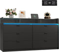 9 Drawer Led Dresser for Bedroom, 58.35'' Wide Wood Dresser Storage Organizer with Power Outlets for 65'' TV, Dressers with Open Shelves wourant