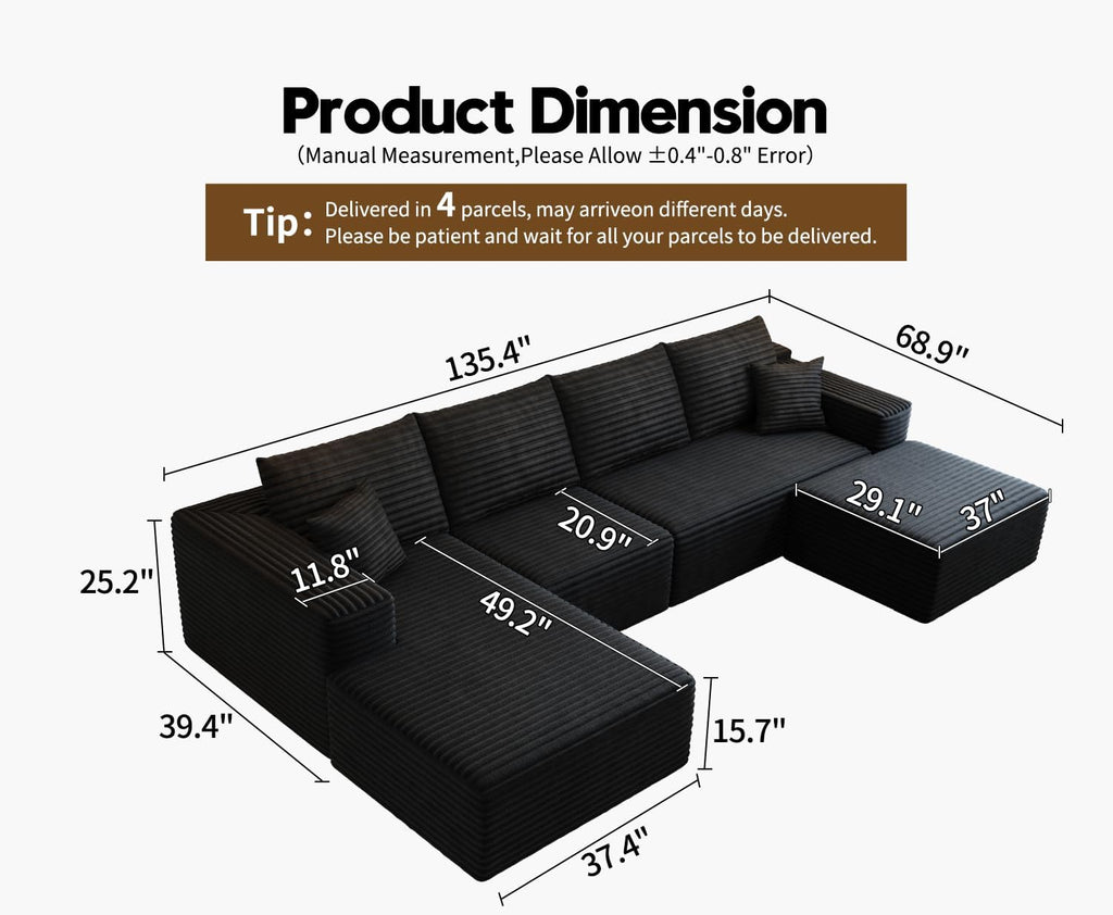 107.5" Cloud Modular Sectional Sofa Couch with L-Shape Chaise,Modern Minimalist Upholstered Couches wourant