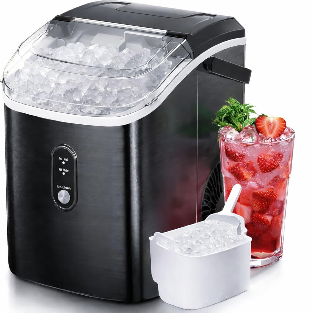 Antarctic Star Nugget Ice Maker Countertop with Soft Chewable Ice, Portable Sonic Ice Maker with Basket and Scoop, Removable Top Cover, Auto-Cleaning for Home/Party/RV/Camping (Stainless Steel Silver) woonhhop
