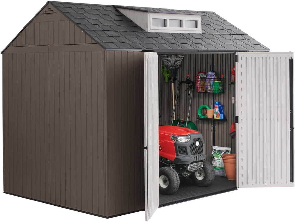 Rubbermaid Resin Outdoor Storage Shed With Floor (7 x 7 Ft) Weather Resistant Gray Organization for Home/Backyard/Garden Tools/Lawn Mower/Bike Storage/Pool Supplies wourant