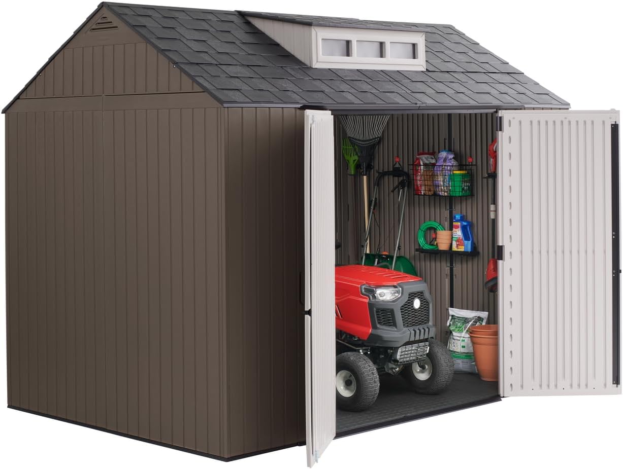 Rubbermaid Resin Outdoor Storage Shed With Floor (7 x 7 Ft) Weather Resistant Gray Organization for Home/Backyard/Garden Tools/Lawn Mower/Bike Storage/Pool Supplies wourant