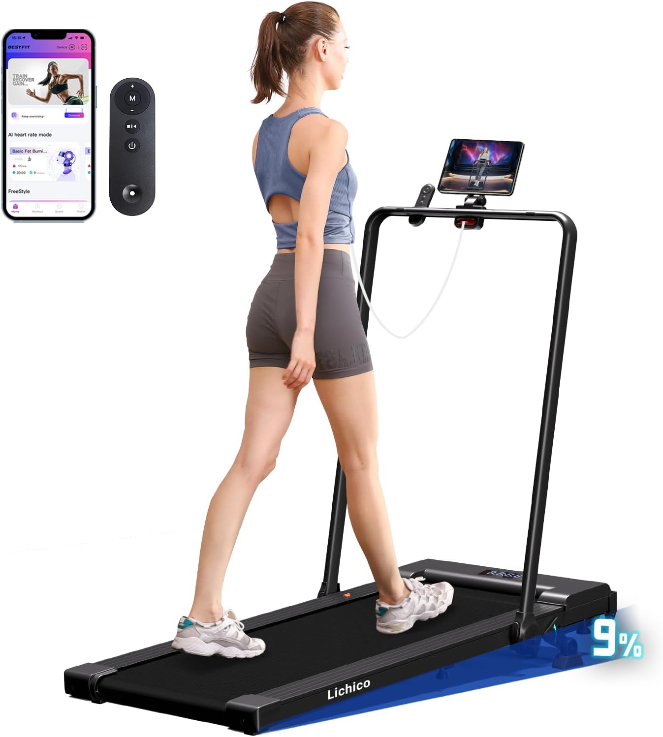 Lichico Walking Pad Under Desk Treadmill, Ultra-Quiet Brushless Electric Walking and Jogging Treadmill with Remote Control wourant