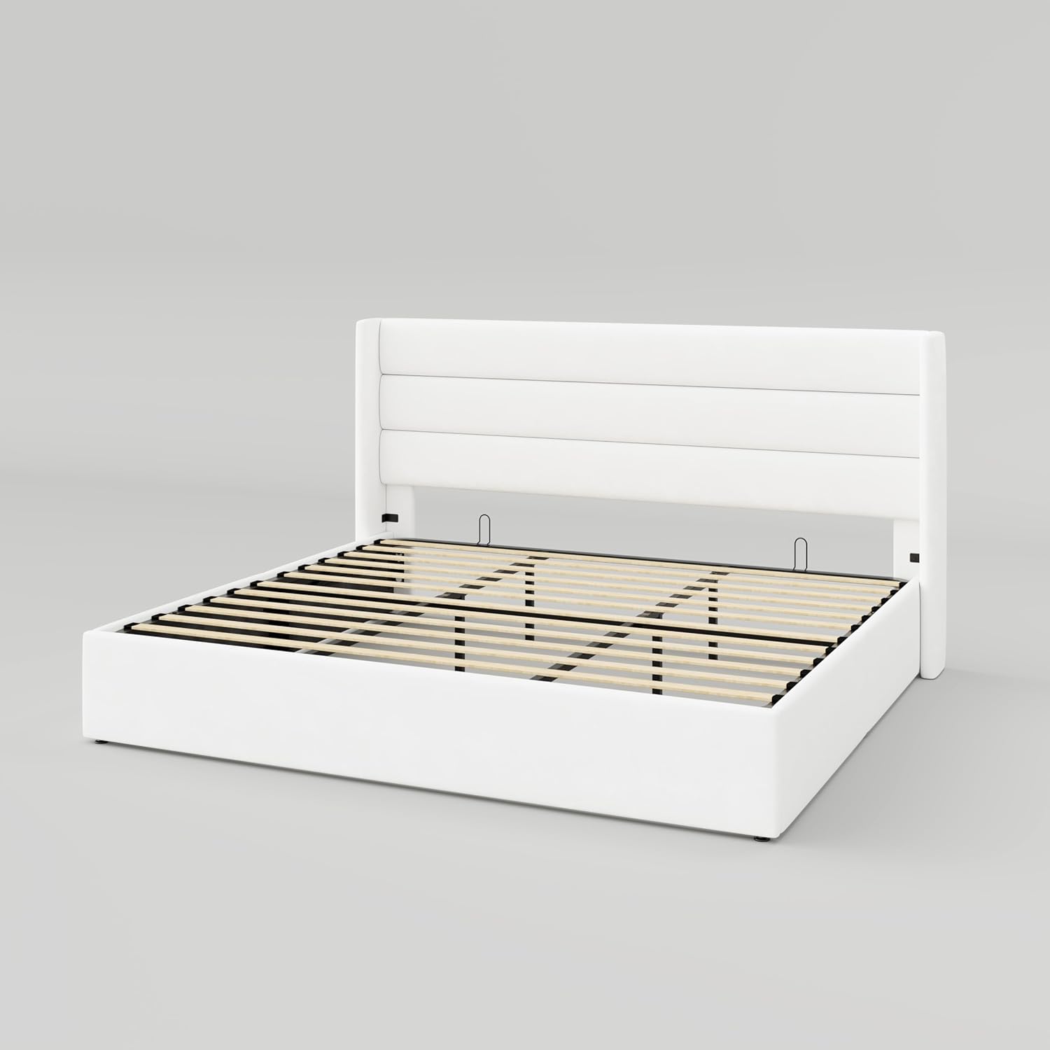 Allewie Queen Size Lift Up Storage Bed Modern Wingback Headboard Hydraulic Support wourant