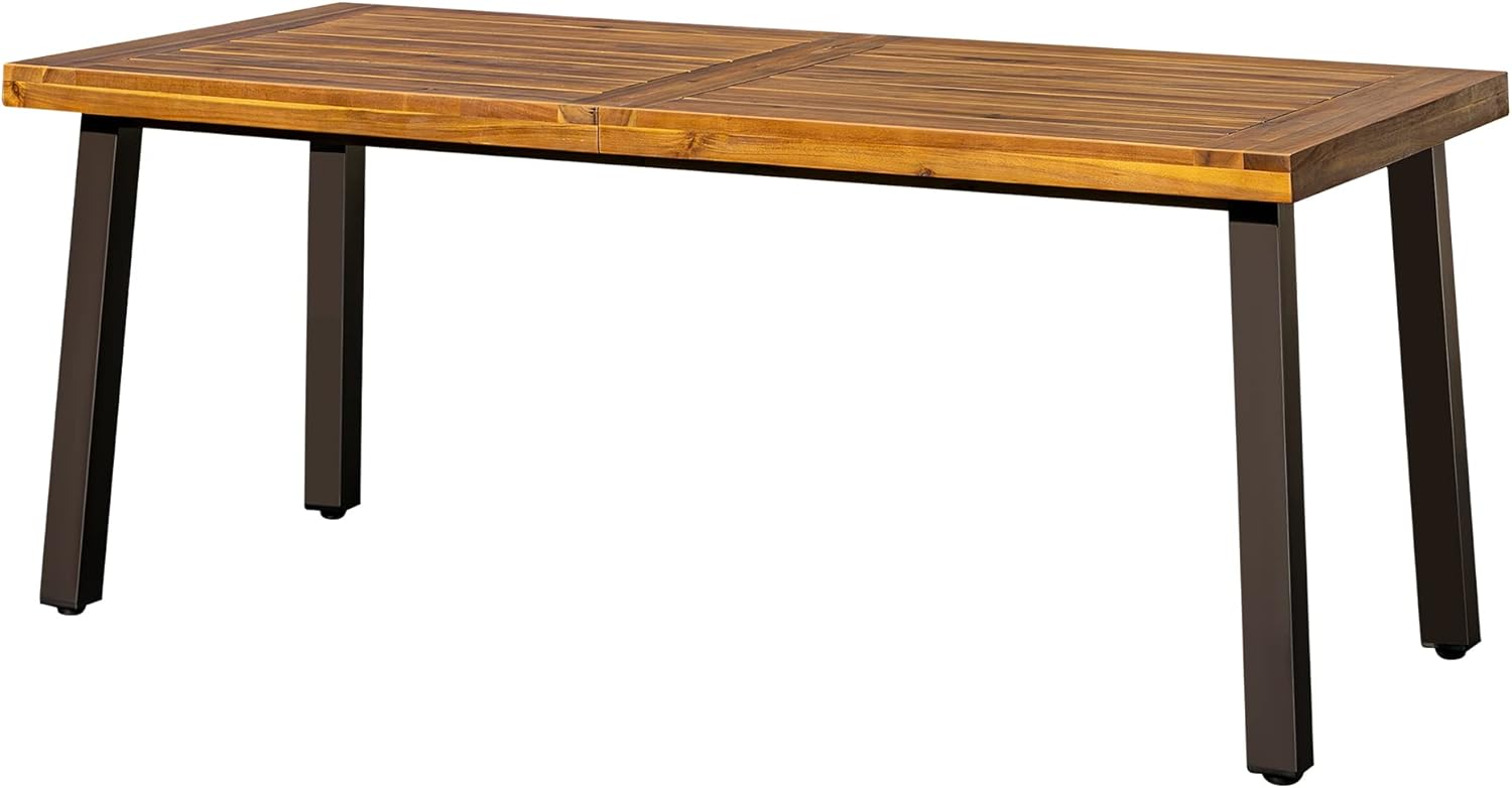 Devoko Home Acacia Wood Dining Table 6-Person Indoor Outdoor Table with Iron Legs, Sandblast Finish, Natural Stained, Rustic Metal, 69 * 33 * 30 inch (Natural) wourant