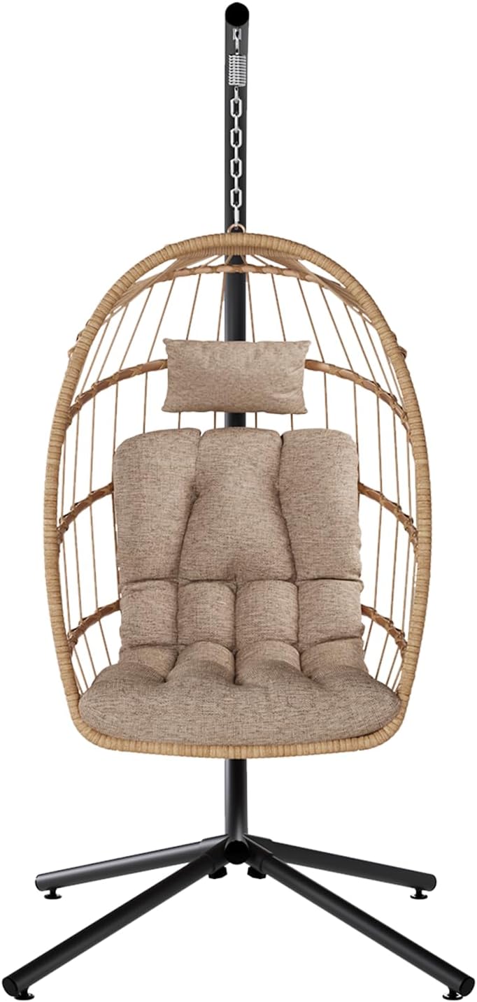 SWITTE Egg Chair Outdoor Indoor Wicker Hanging Egg Swing Chair 350lbs Capacity for Patio wourant