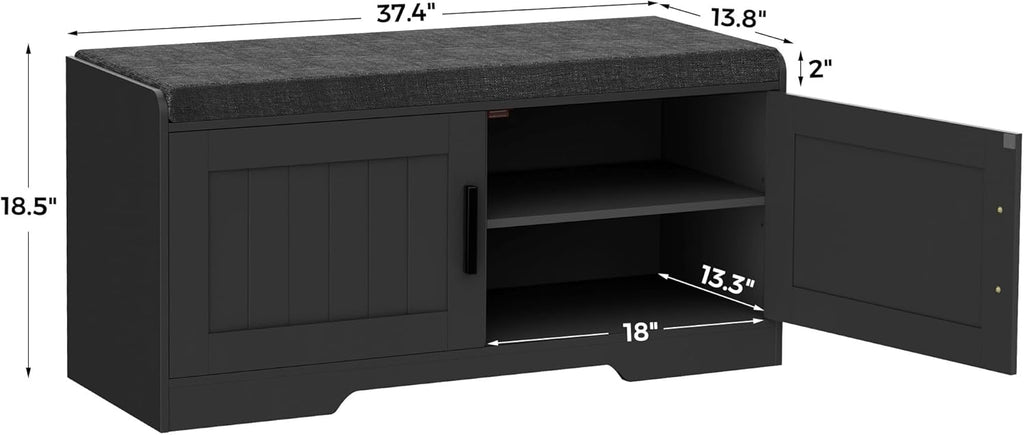 2-Tier Storage Bench, Shoe Bench with Thickened Padded Seat Cushion, Entryway Bench with 4 Doors, Adjustable Shelf wourant
