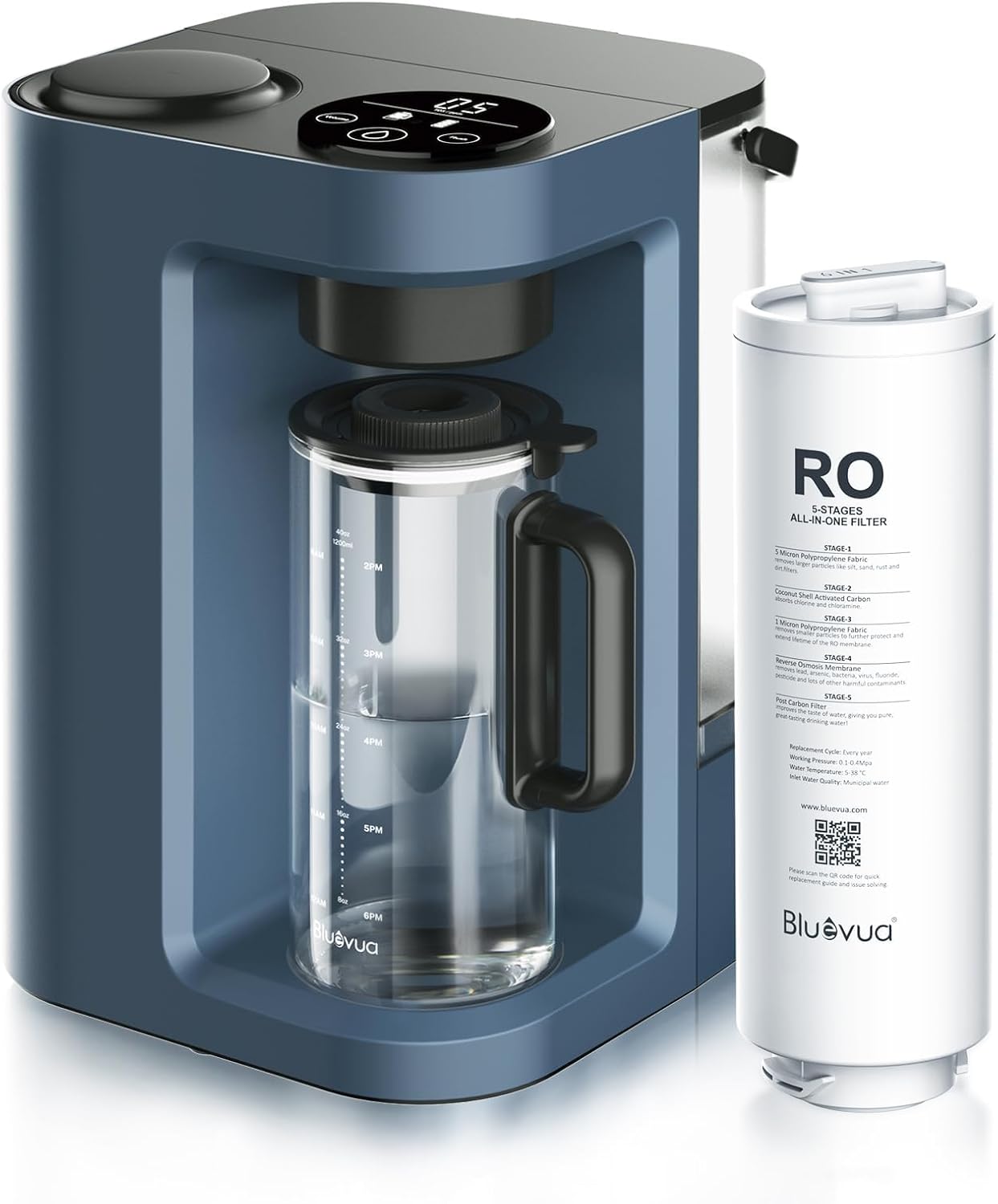 Bluevua RO100ROPOT-Lite(UV) reverse osmosis system countertop water purifier, 7-stage purification, with UV and remineralization functions, TDS and filter life monitoring wourant