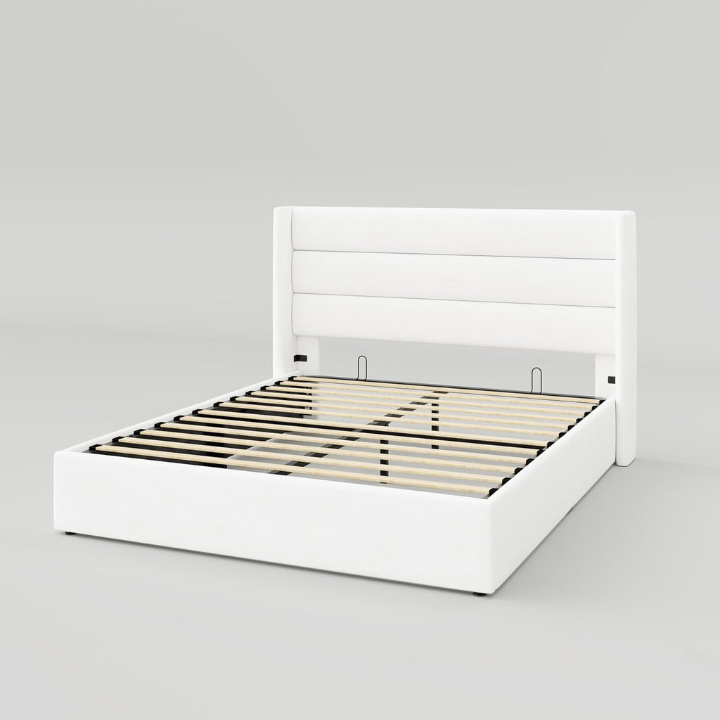 Allewie Queen Size Lift Up Storage Bed Modern Wingback Headboard Hydraulic Support wourant