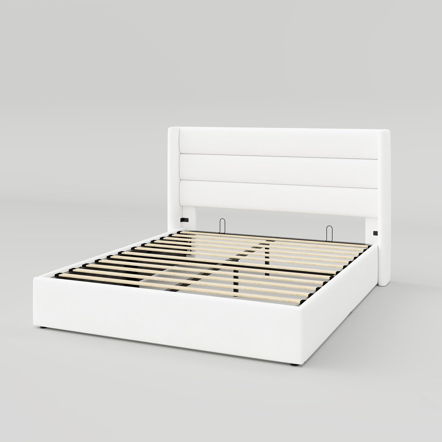 Allewie Queen Size Lift Up Storage Bed Modern Wingback Headboard Hydraulic Support wourant