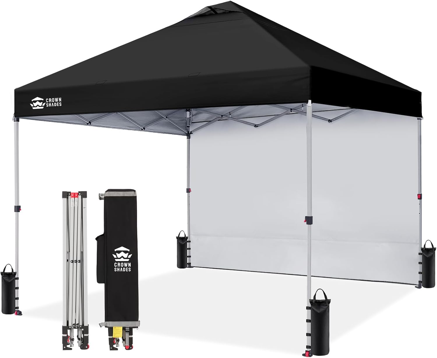 CROWN SHADES 10x10 Pop Up Canopy with 1 Side Wall - Beach Tent with One Push Setup - Outdoor Sun Shade for Events, Parties, Camping - Gazebo with STO-N-Go Cover Bag (White) woonhhop