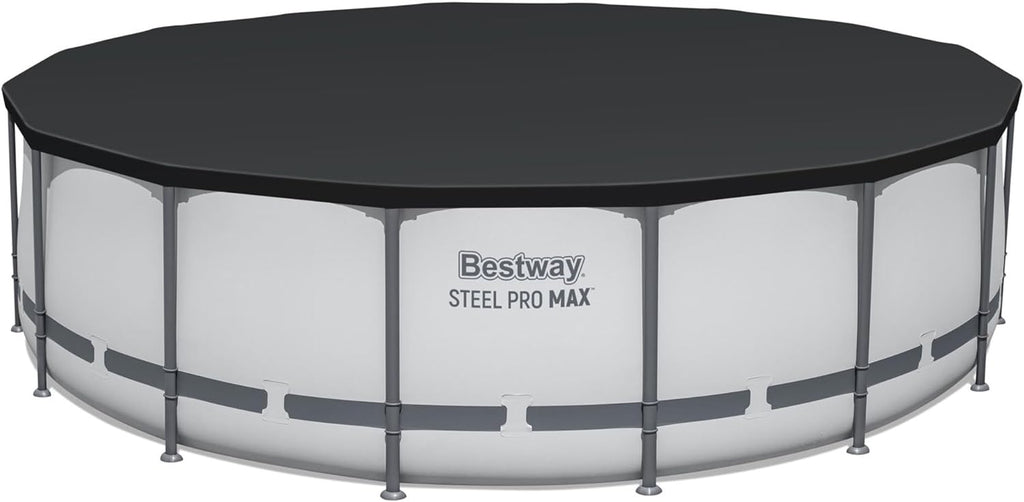 Steel Pro MAX 14 Foot x 48 Inch Round Metal Frame Above Ground Outdoor Swimming Pool Set with 1,000 Filter Pump, Ladder, and Cover, Gray wourant