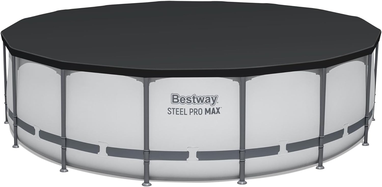 Steel Pro MAX 14 Foot x 48 Inch Round Metal Frame Above Ground Outdoor Swimming Pool Set with 1,000 Filter Pump, Ladder, and Cover, Gray wourant