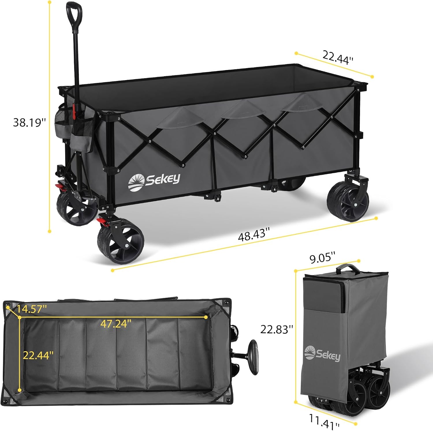 Sekey 48 Inch Long Foldable Extended Travel Cart, 440 Lbs Load Capacity, Heavy Duty 300 Liter Folding Multi-Purpose Garden Cart wourant