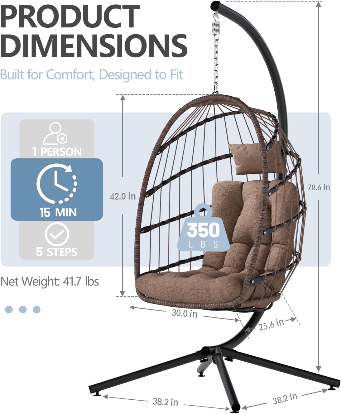 SWITTE Egg Chair Outdoor Indoor Wicker Hanging Egg Swing Chair 350lbs Capacity for Patio wourant