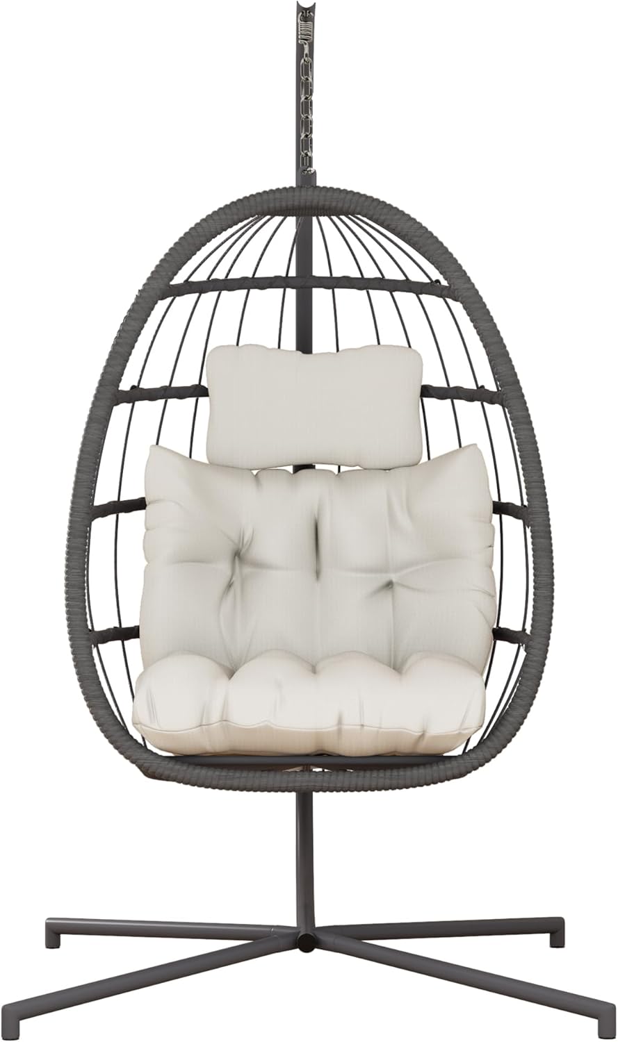 HWB Hanging Egg Chair Patio Wicker Hammock Egg Swing Chair with Cushion for Bedroom wourant