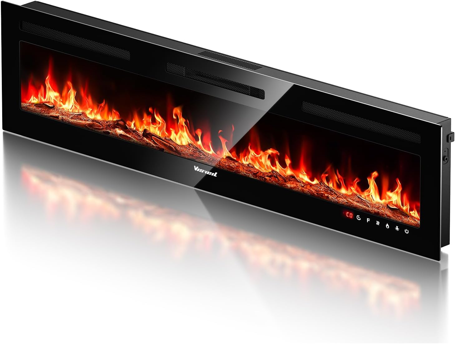 Electric Fireplace 60Inch,Wall Mounted Electric Fireplace Heater with Timer Inserts，TV Stand Touch Screen and Realistic Flame,Log Set,Crystal Flames 750 to 1500W，Remote for Living Room wourant
