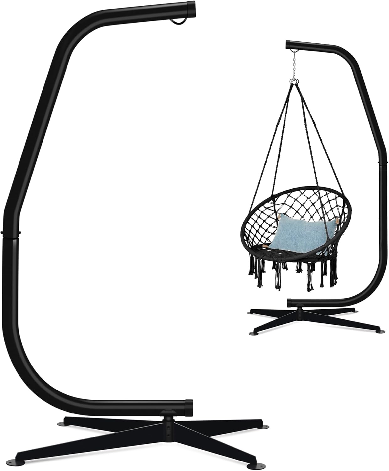 Best Choice Products Metal Hanging Hammock C-Stand for Chair/Weather-Resistant Finish, Offset Base - Stand Only - Black wourant