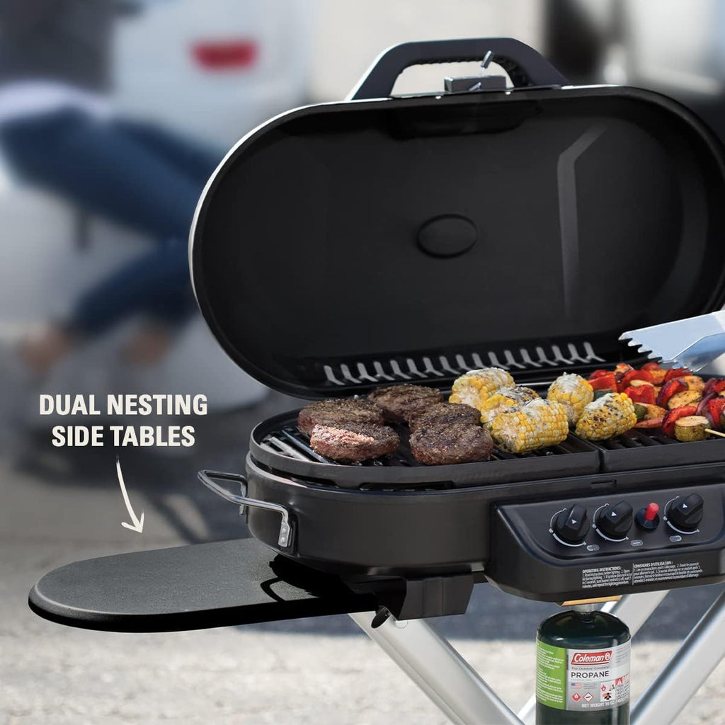 RoadTrip 285 Portable Stand-Up Propane Grill with 3 Adjustable Burners & Instastart Ignition, 20,000 BTUs of Power for Outdoor Cooking, Camping, Tailgating, Grilling, BBQs, & More wourant