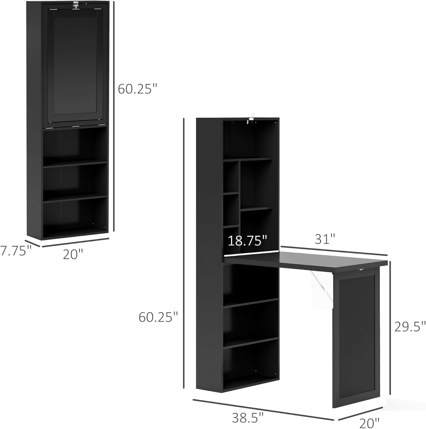 Folding convertible writing desk, wall mounted desk cabinet, multifunctional home office workstation wourant
