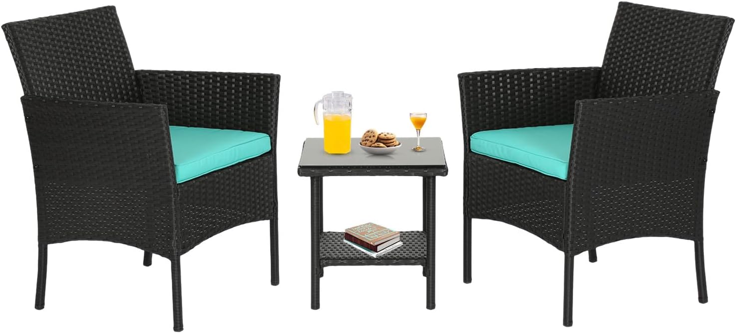 FDW | 4-Piece Patio Furniture Set | Black | Outdoor Wicker Furniture with Coffee Table | Modern Rattan Chairs Conversation Set | Outdoor Seating | Weather-Resistant | for Porch, Garden, Lawn woonhhop