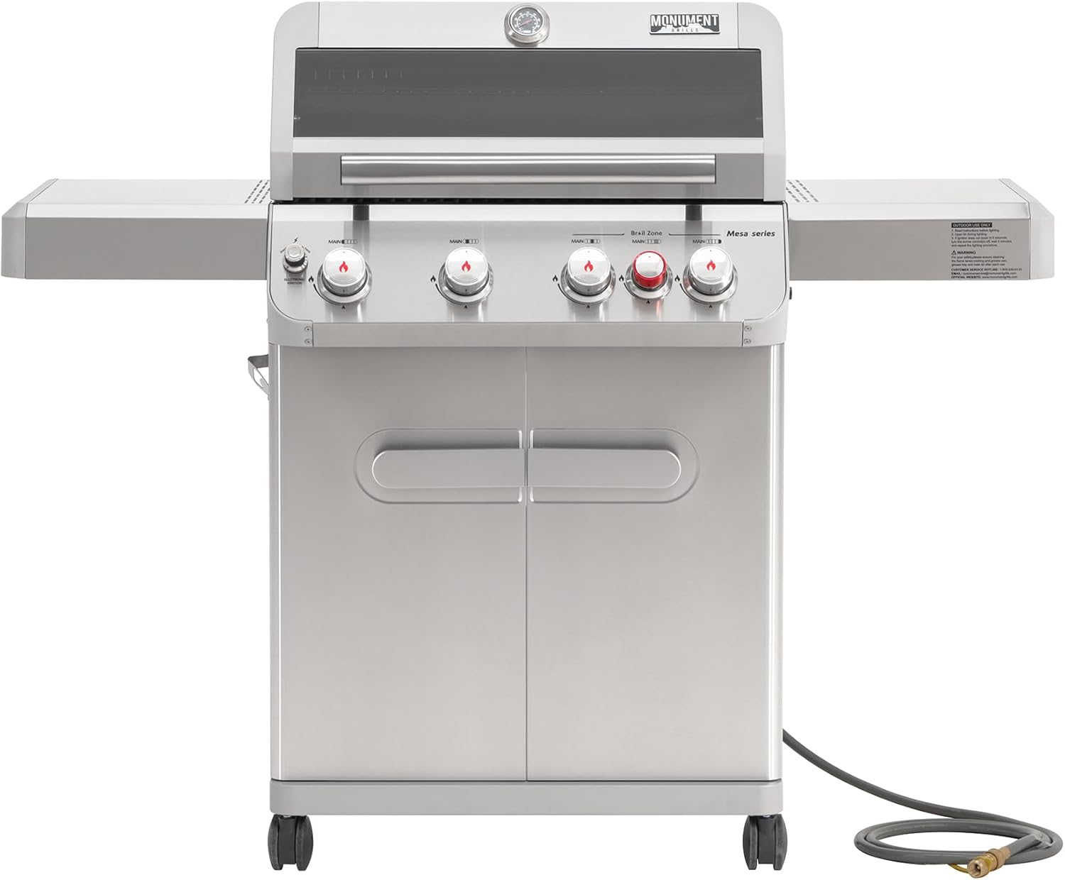 Monument Grills 4+1 Burner Natural Gas Grill with Natural Gas Hose, 50,000 BTU Stainless wourant