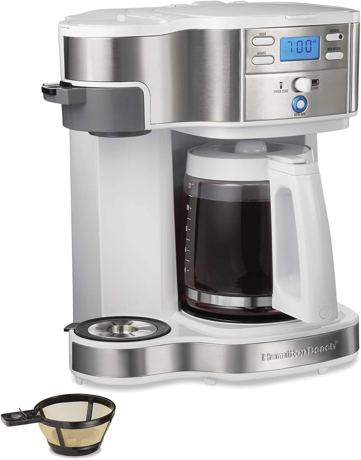 Hamilton Beach 2-Way 12 Cup Programmable Drip Coffee Maker & Single Serve Machine, Glass Carafe, Auto Pause and Pour, Black (49980R) wourant
