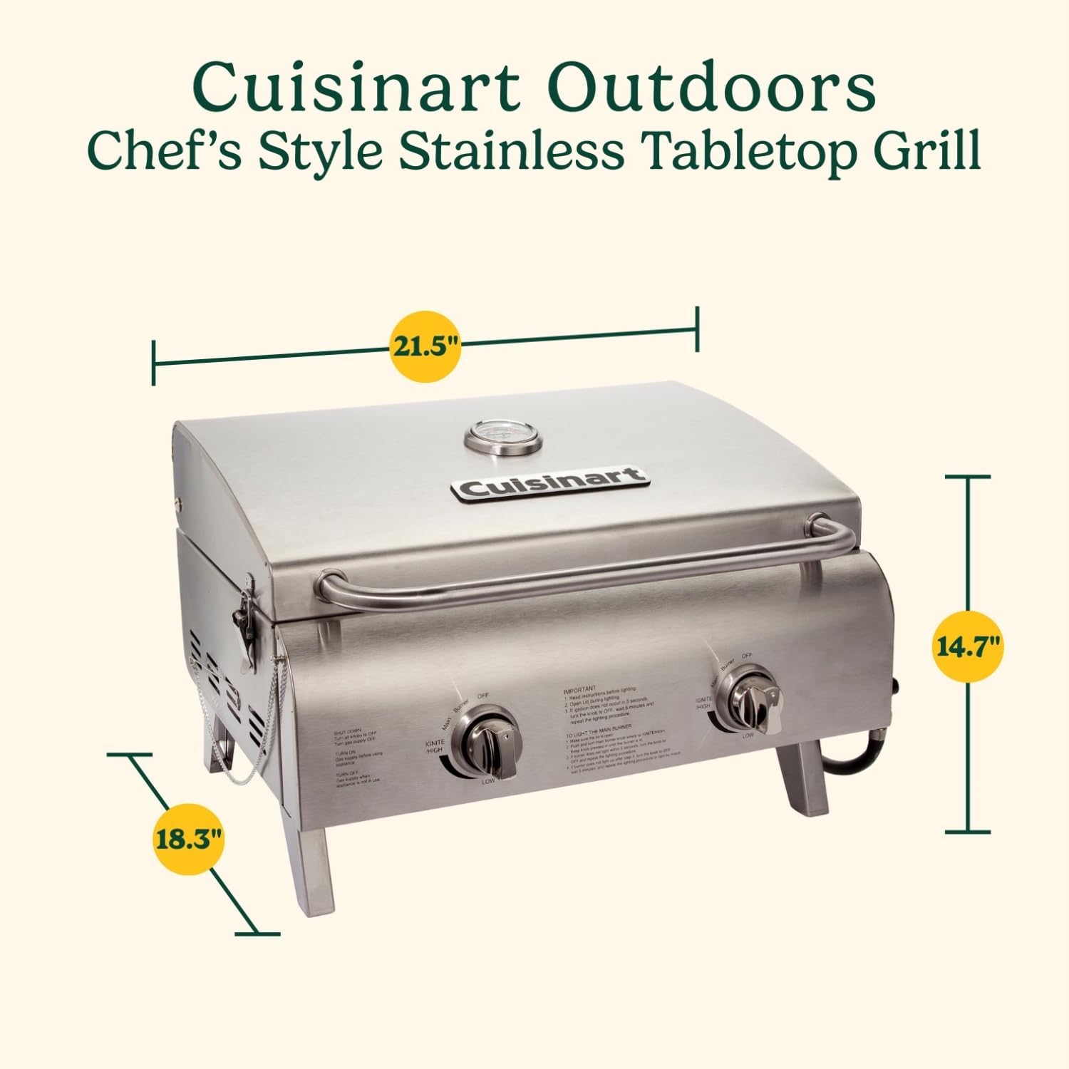 Cuisinart Chef's Style Tabletop Portable Propane Grill 20000 BTU 2-Burner Outdoor Gas Grill wourant