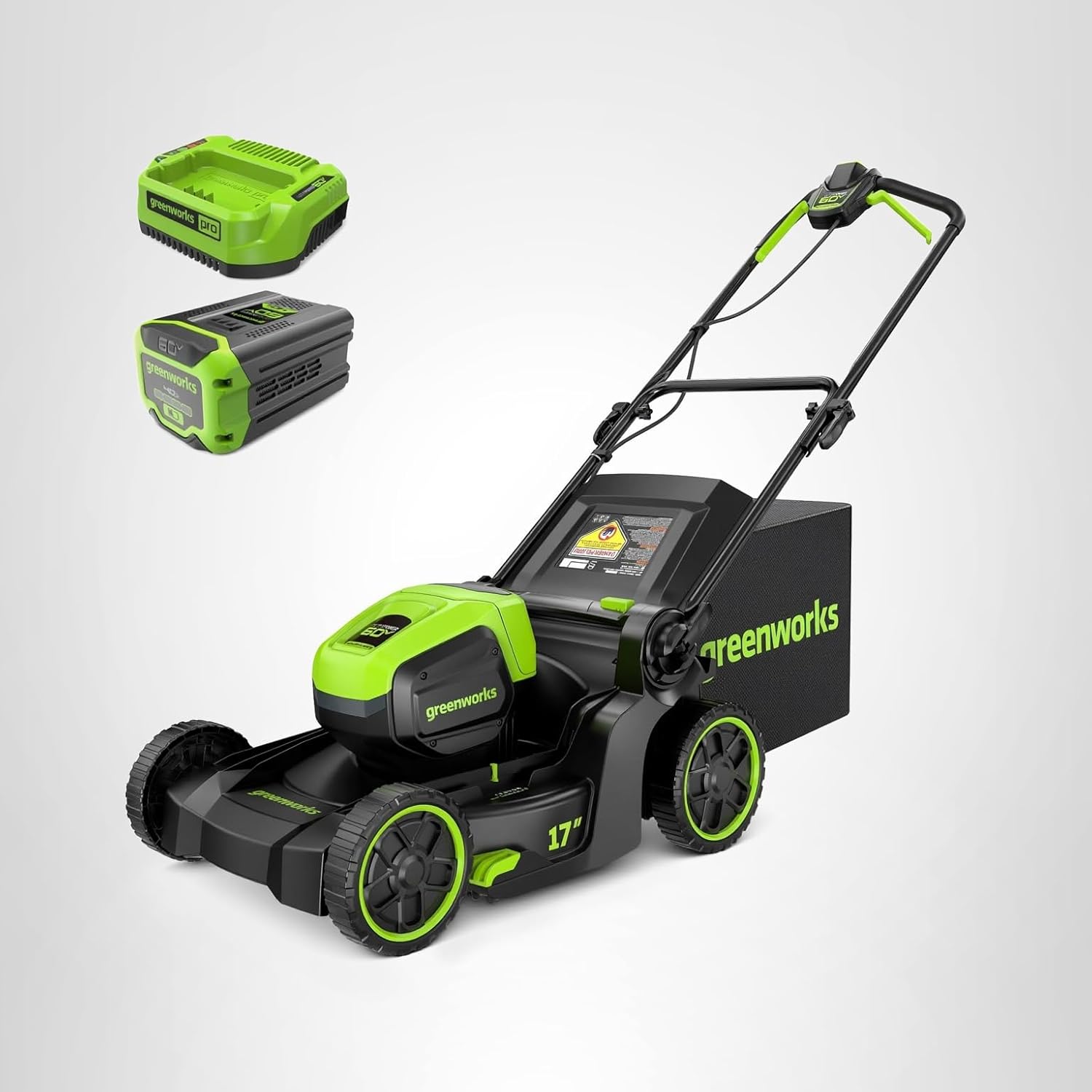 Greenworks 60V 17" Brushless Cordless Push Lawn Mower 2-in-1 Mulching/Bagging 4.0Ah Battery wourant