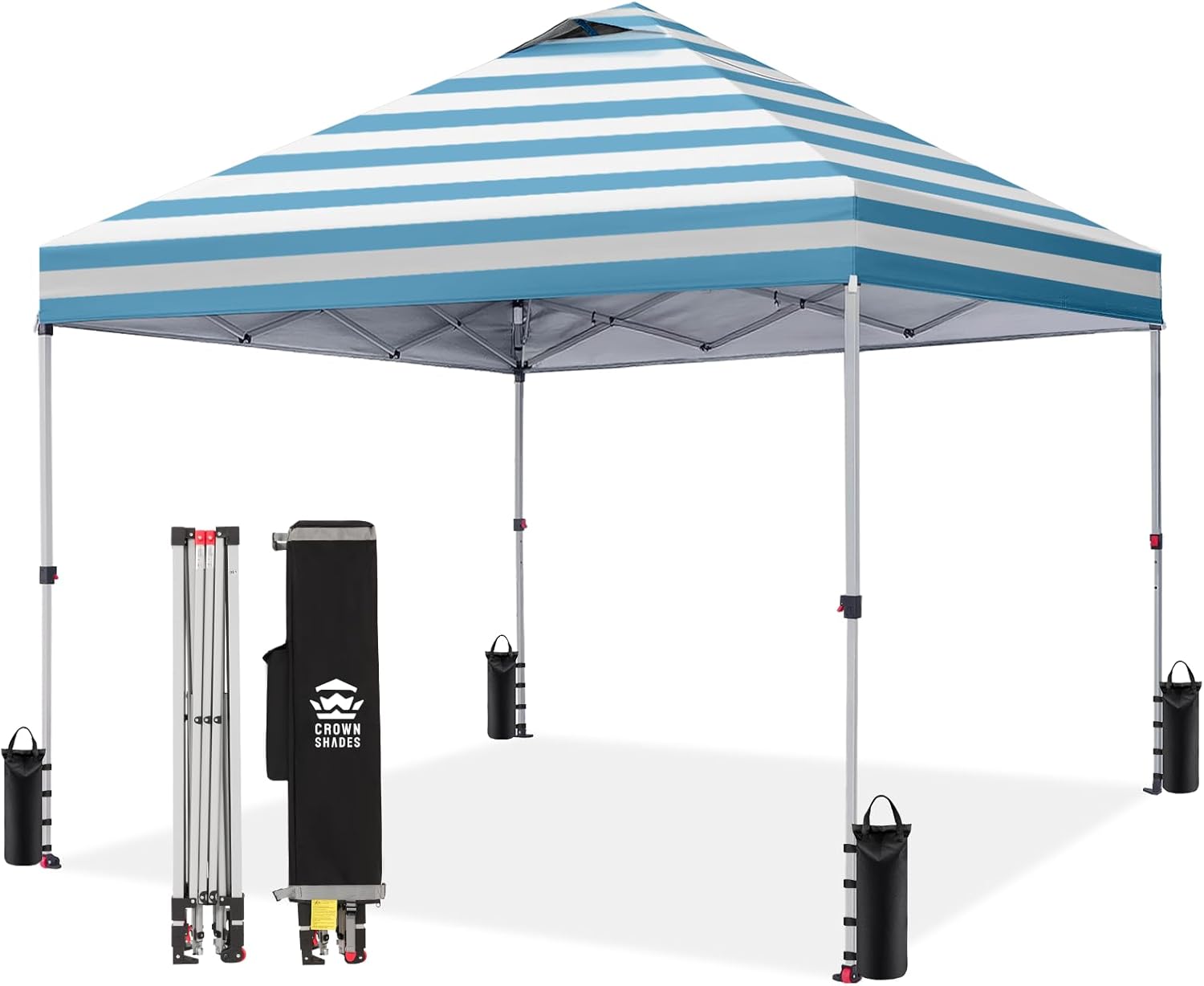 Crown Shades 10x10 Pop Up Canopy - Beach Tent with One Push Setup - Outdoor Sun Shade for Events, Parties, Camping - Gazebo with STO-N-Go Cover Bag, Silver Coated Top, 3 Height& 4 Sand Bags, Yellow woonhhop
