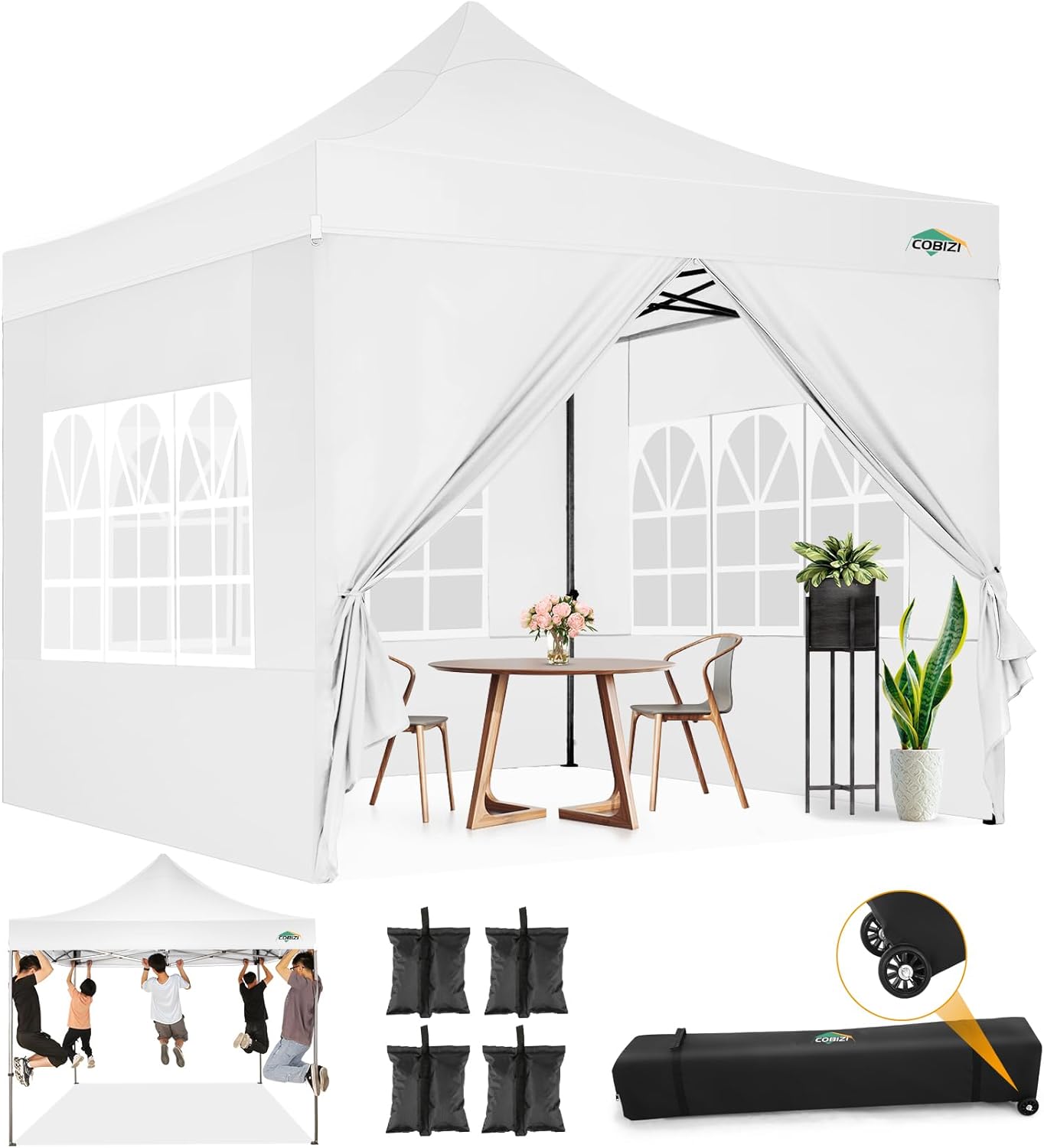 COBIZI 10x20 Heavy Duty Pop up Canopy Tent with 6 sidewalls Easy Up Commercial Outdoor Canopy Wedding Party Tents for Parties All Season Wind & Waterproof Gazebo with Roller Bag,Black(Frame Thickened) wourant