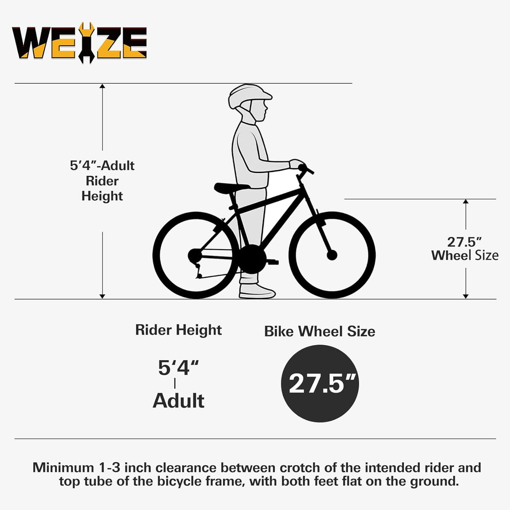 WEIZE Mountain Bike, 26 27.5 inch Outdoor Hybrid Bikes,18-Speed/High-Carbon Steel/Dual Full Suspension, Adjustable Ergonomic Seat for Men Women Adult, MTB Bicycle with Suspension Fork,Sleek Colors wourant