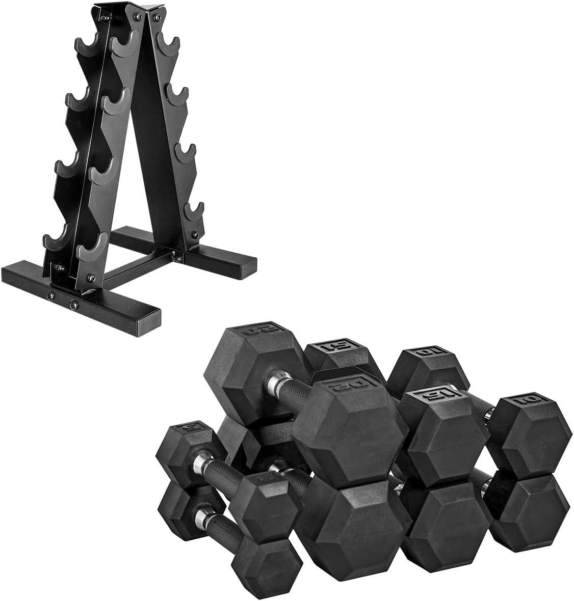 CAP Barbell Rubber Coated Dumbbell Weight Set with Vertical Rack | 100 lb, 150 lb, and 210 lb Options wourant