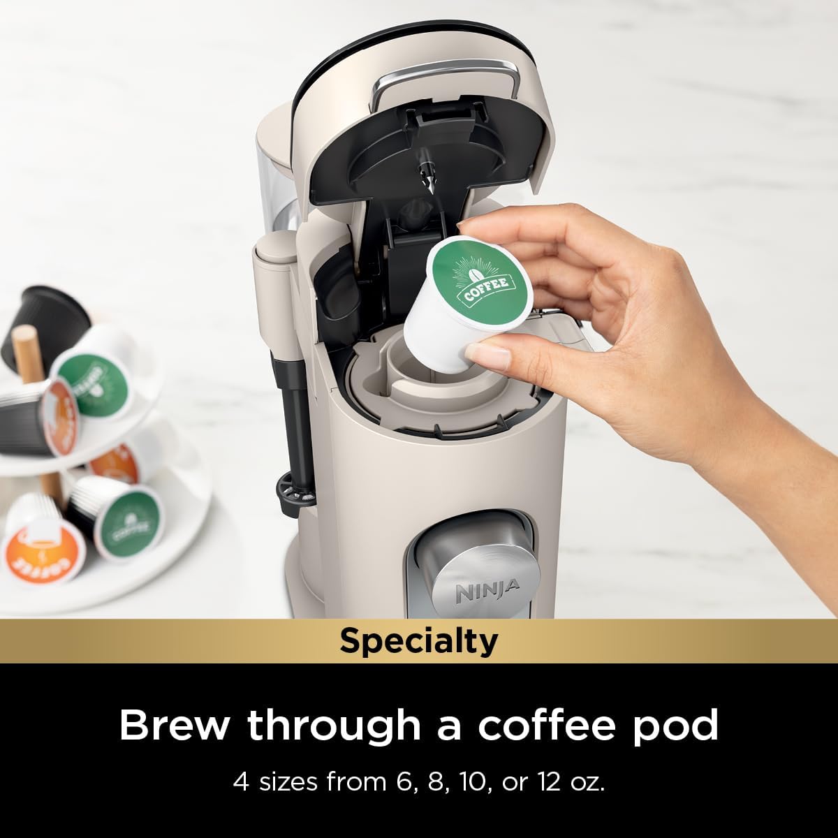 Ninja Pods & Grounds Single-Serve Coffee Maker, K-Cup Pod Compatible, Brews Grounds, Compact Design, 56-oz. Reservoir, 6-oz. Cup to 24-oz. Travel Mug Brew Sizes, Iced Coffee Maker, Stone, PB041ST wourant