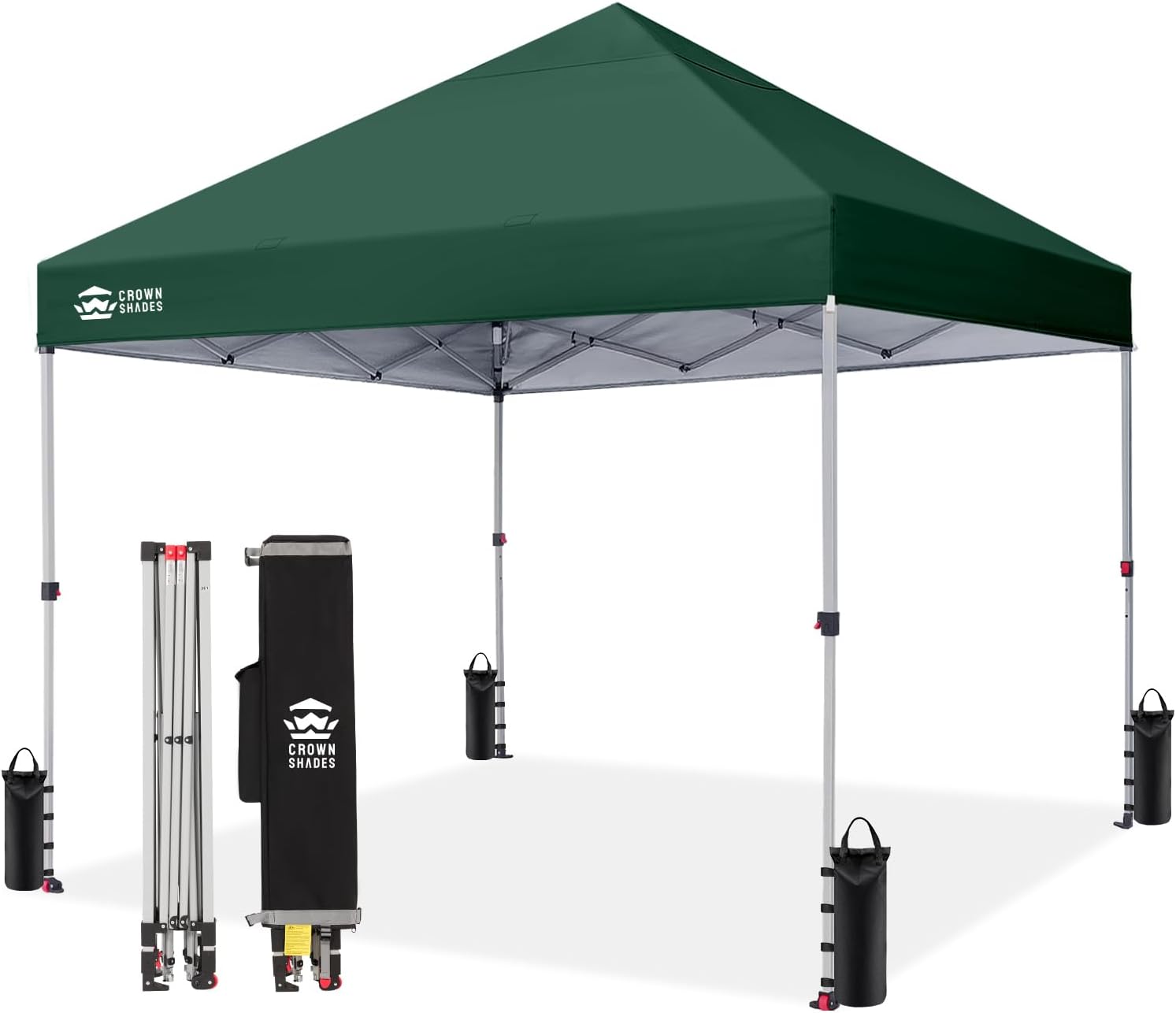 Crown Shades 10x10 Pop Up Canopy - Beach Tent with One Push Setup - Outdoor Sun Shade for Events, Parties, Camping - Gazebo with STO-N-Go Cover Bag, Silver Coated Top, 3 Height& 4 Sand Bags, Yellow woonhhop